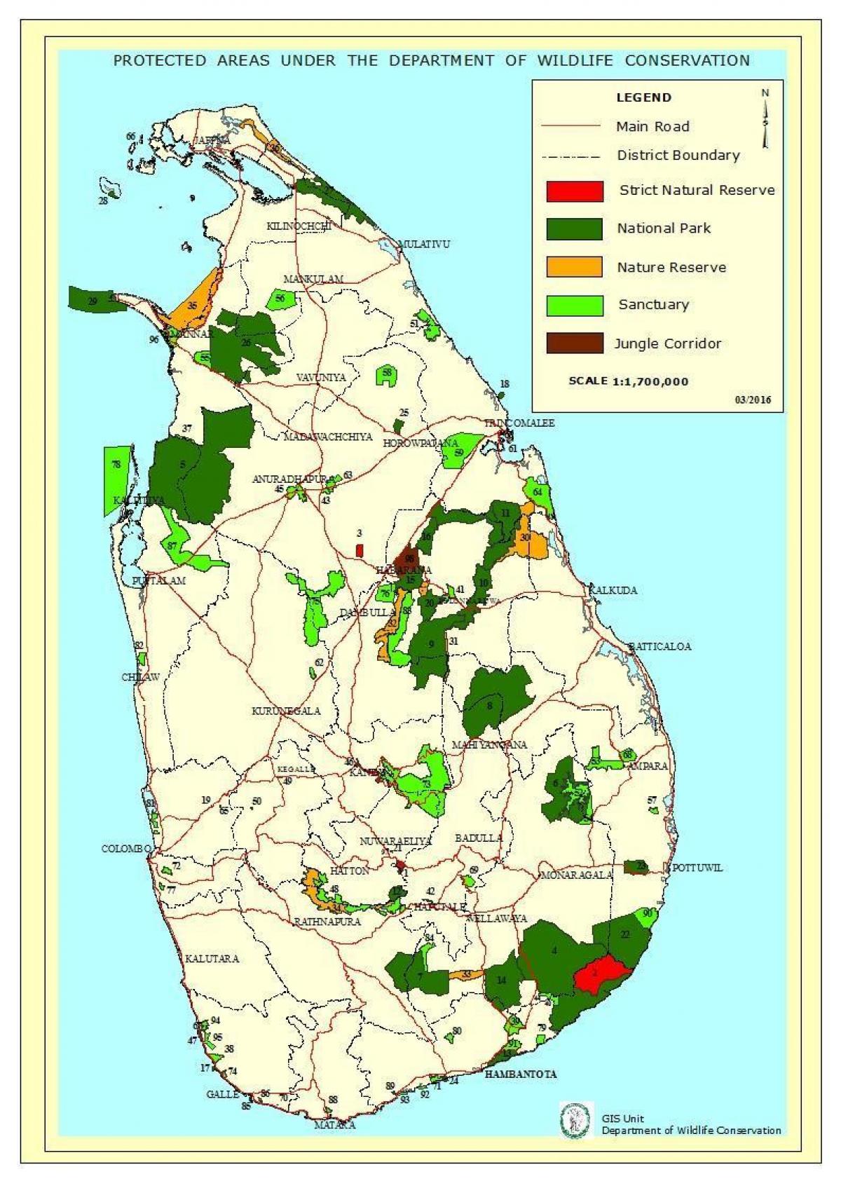 bản đồ của công viên quốc gia ở Sri Lanka