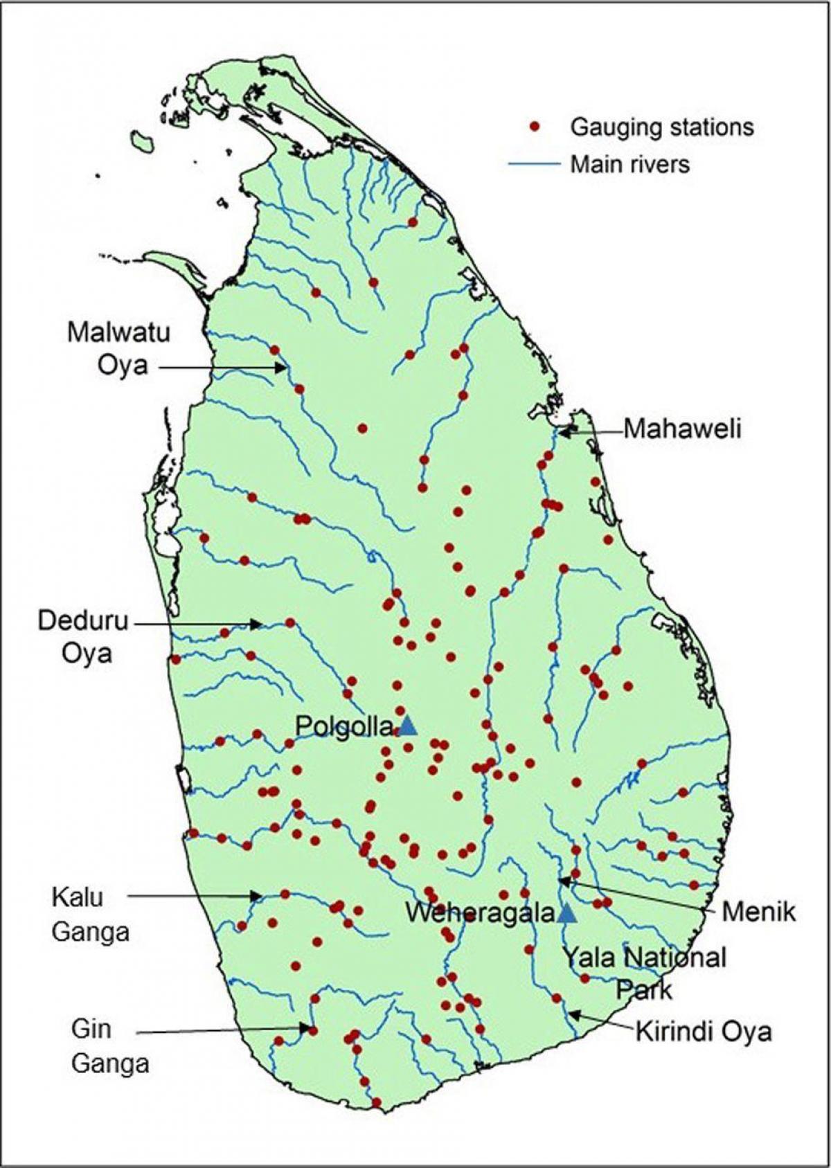 Sri Lanka con sông chính bản đồ