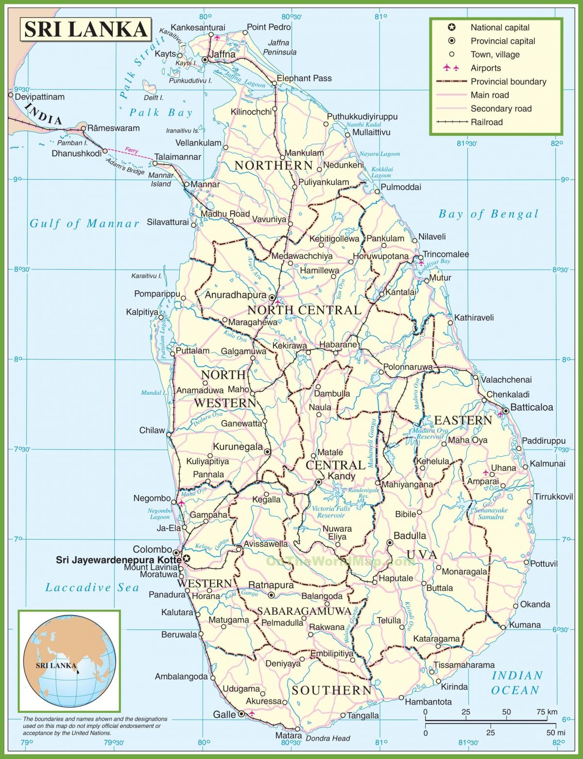 bản đồ của Sri Lanka chính trị