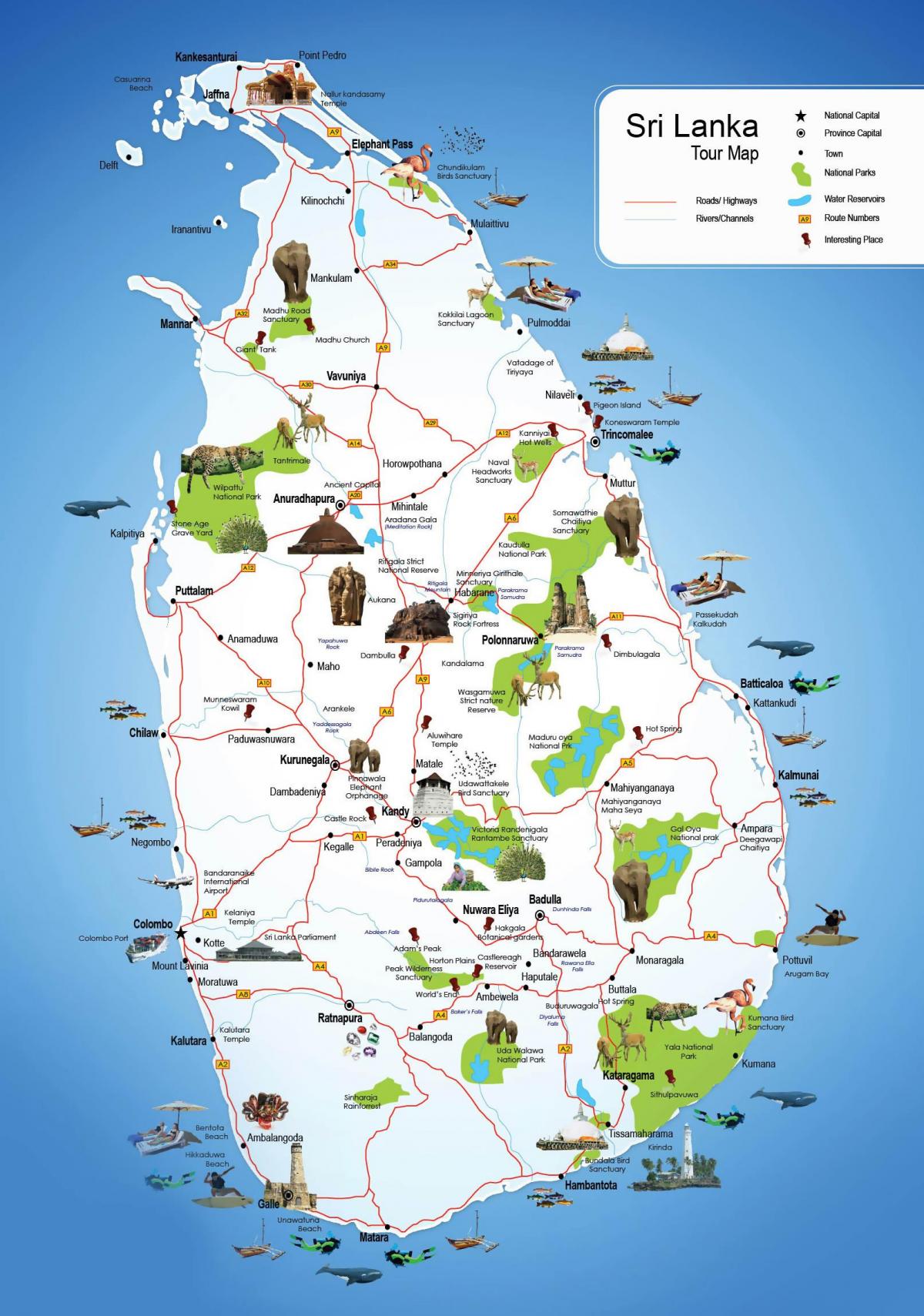 du lịch những nơi ở Sri Lanka bản đồ