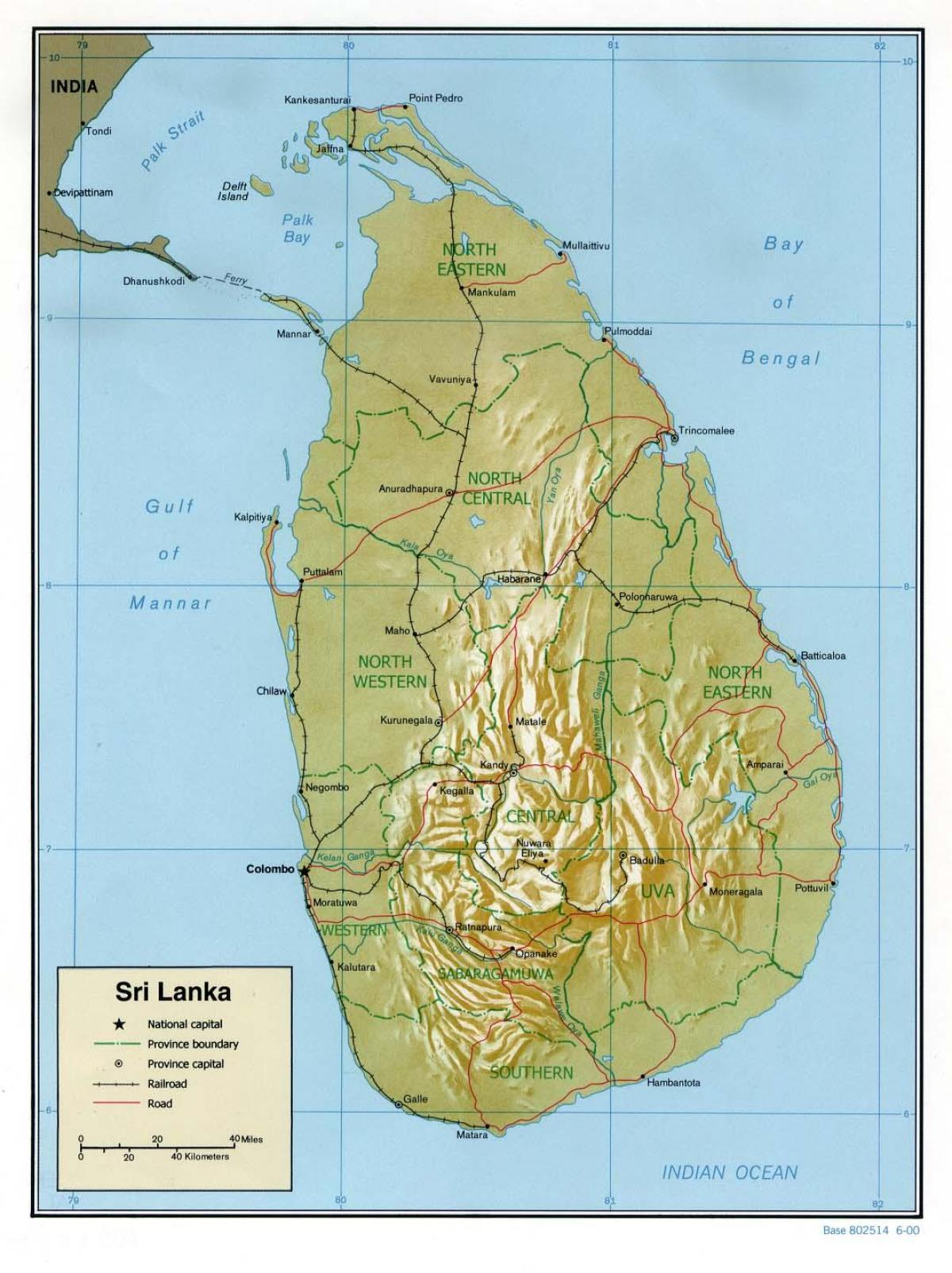 bản đồ của Sri Lanka vật chất
