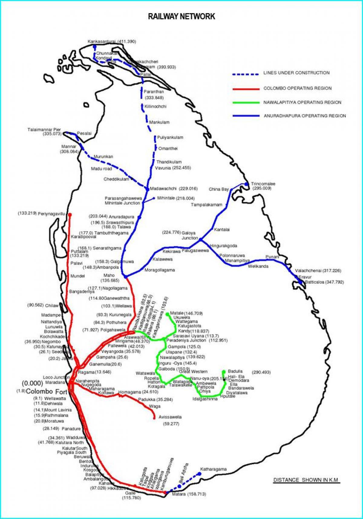 Sri Lanka mạng lưới đường sắt bản đồ