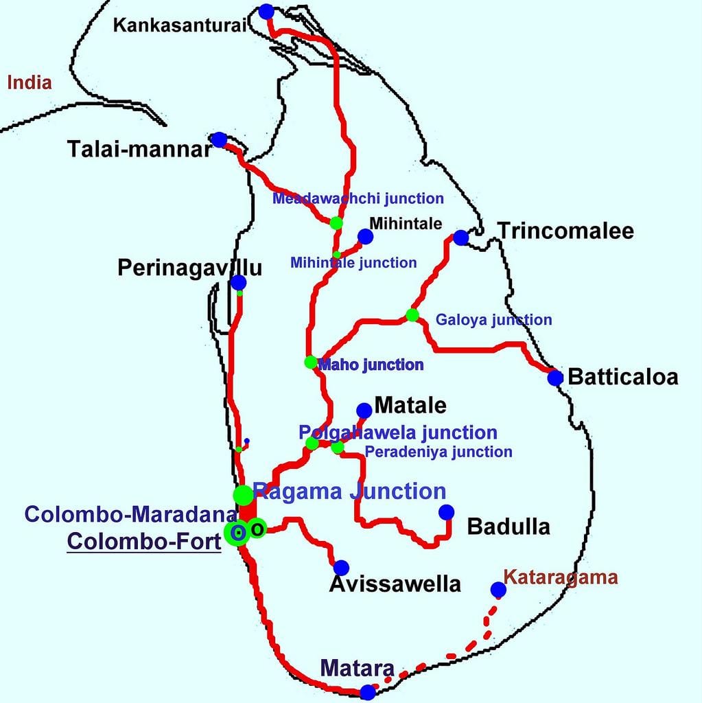 bản đồ của Sri Lanka đường xe lửa