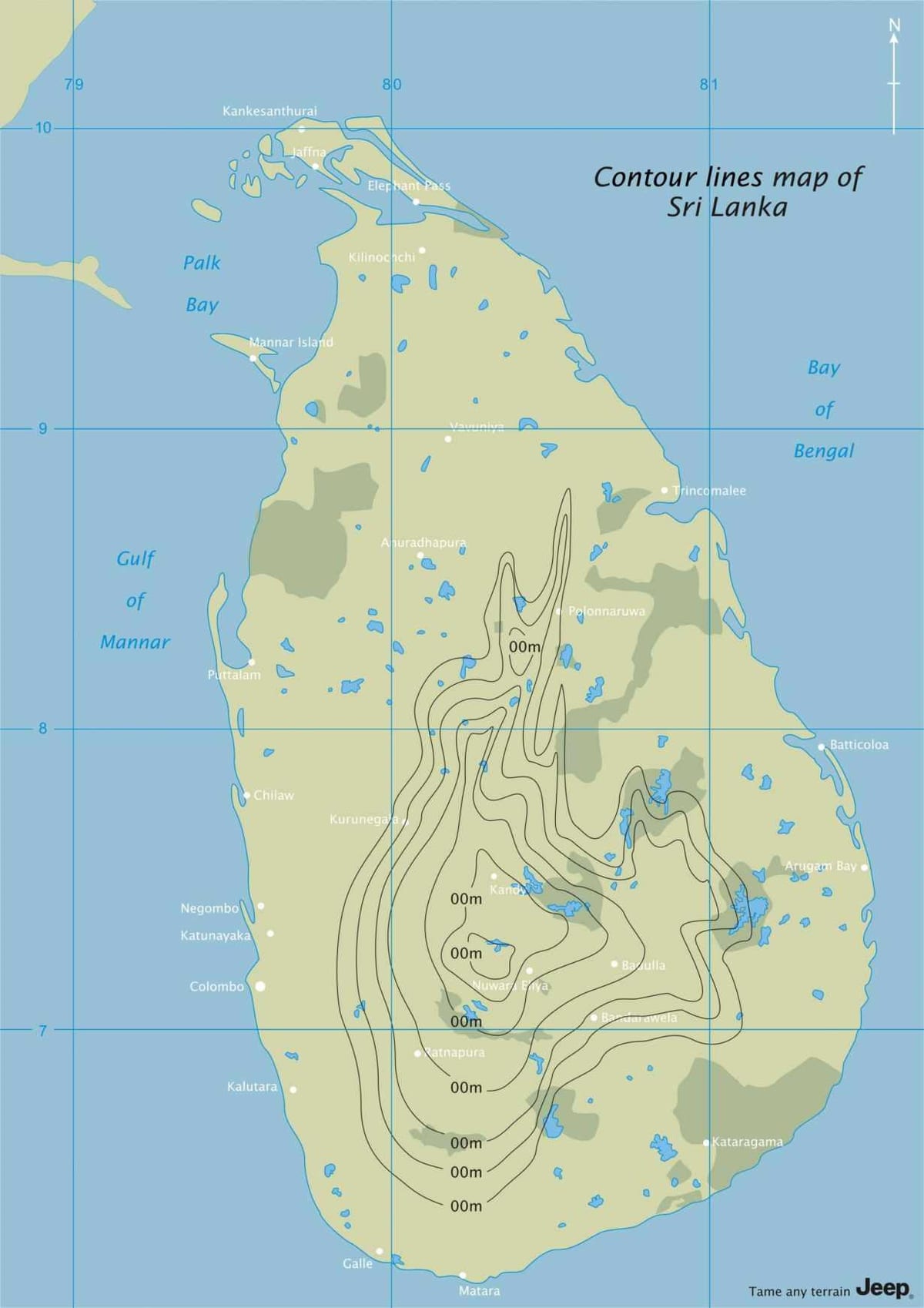 bản đồ của đường viền của Sri Lanka