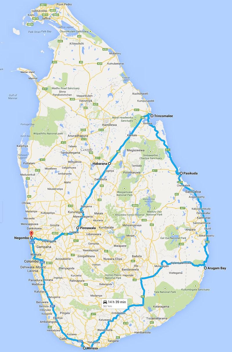 Sri Lanka bãi biển tốt nhất bản đồ