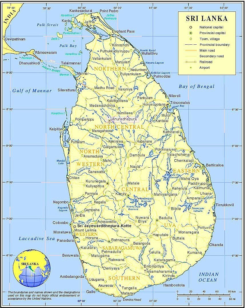 bản đồ của Sri Lanka địa điểm lịch sử