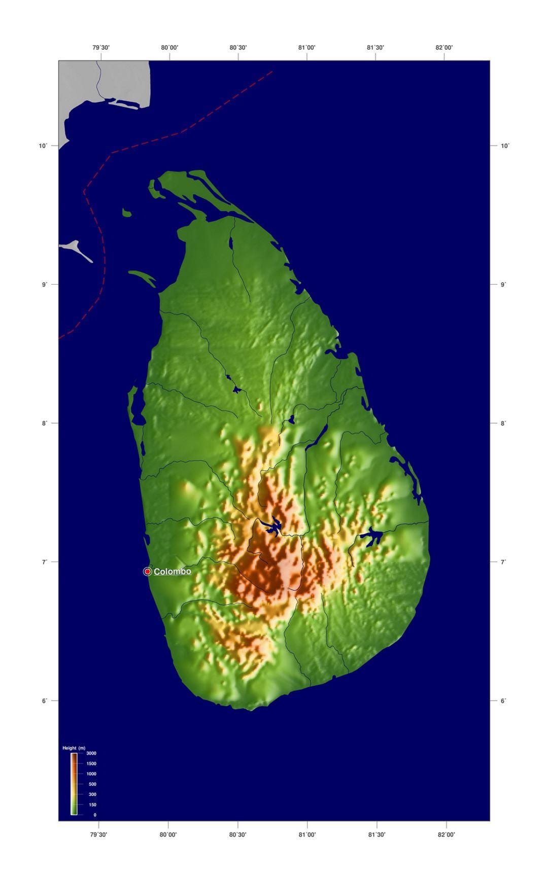 bản đồ của Sri Lanka độ cao