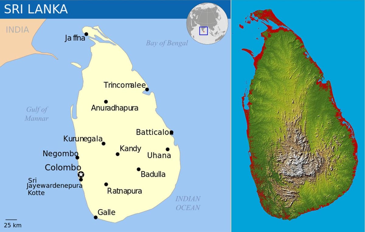 bản đồ của Sri Lanka địa hình