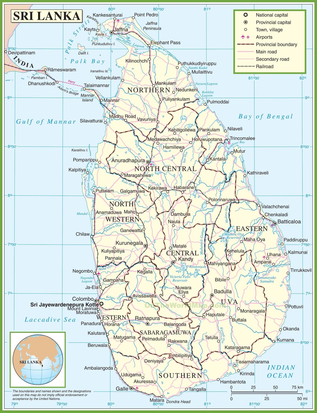 bản đồ của Sri Lanka chính trị
