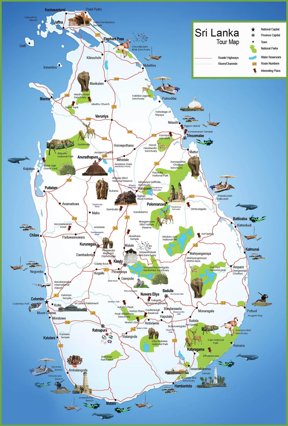 du lịch những nơi ở Sri Lanka bản đồ