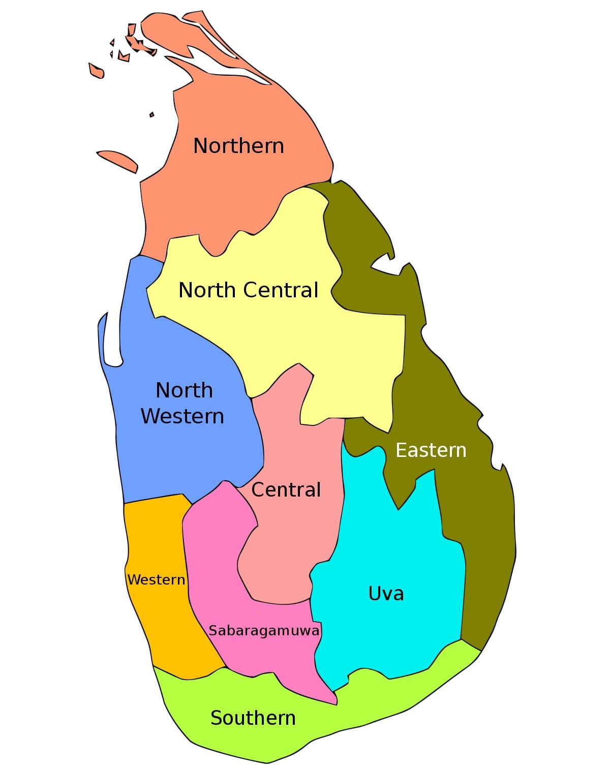 bản đồ của Sri Lanka bờ biển phía đông
