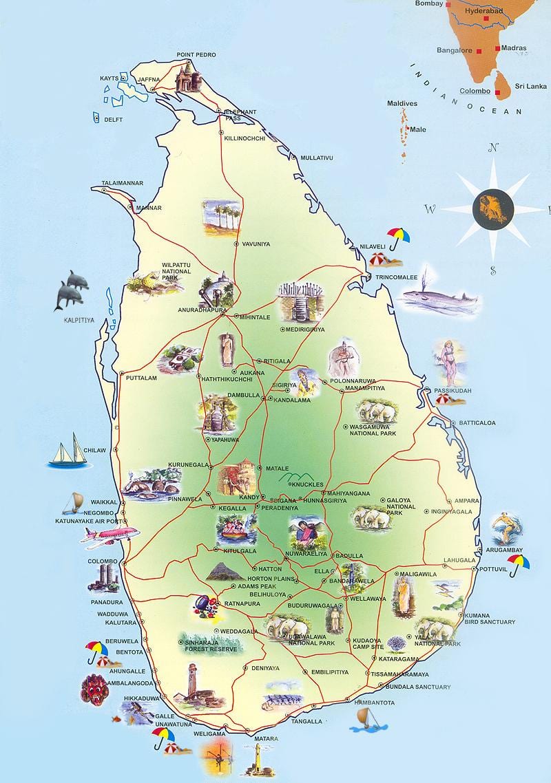 điểm du lịch Sri Lanka bản đồ