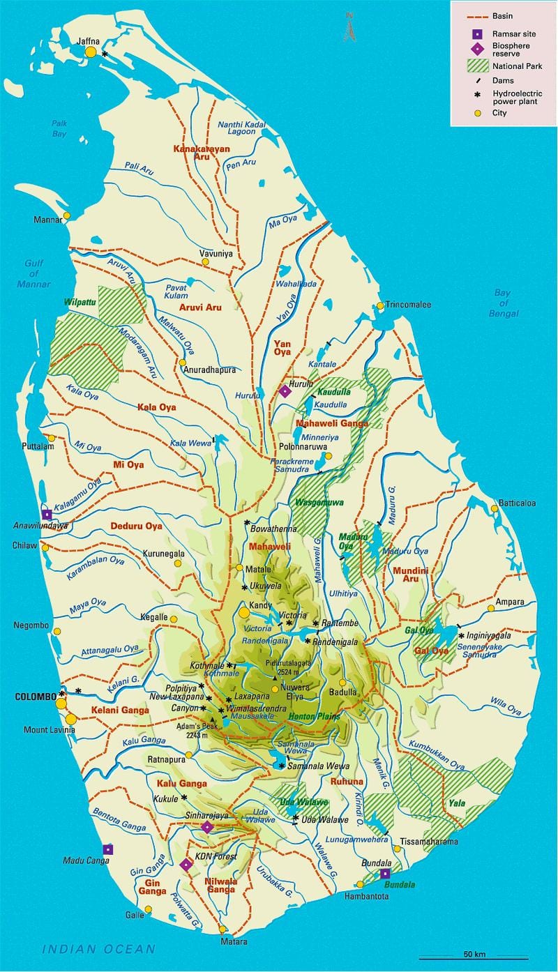 bản đồ của Sri Lanka hồ chứa