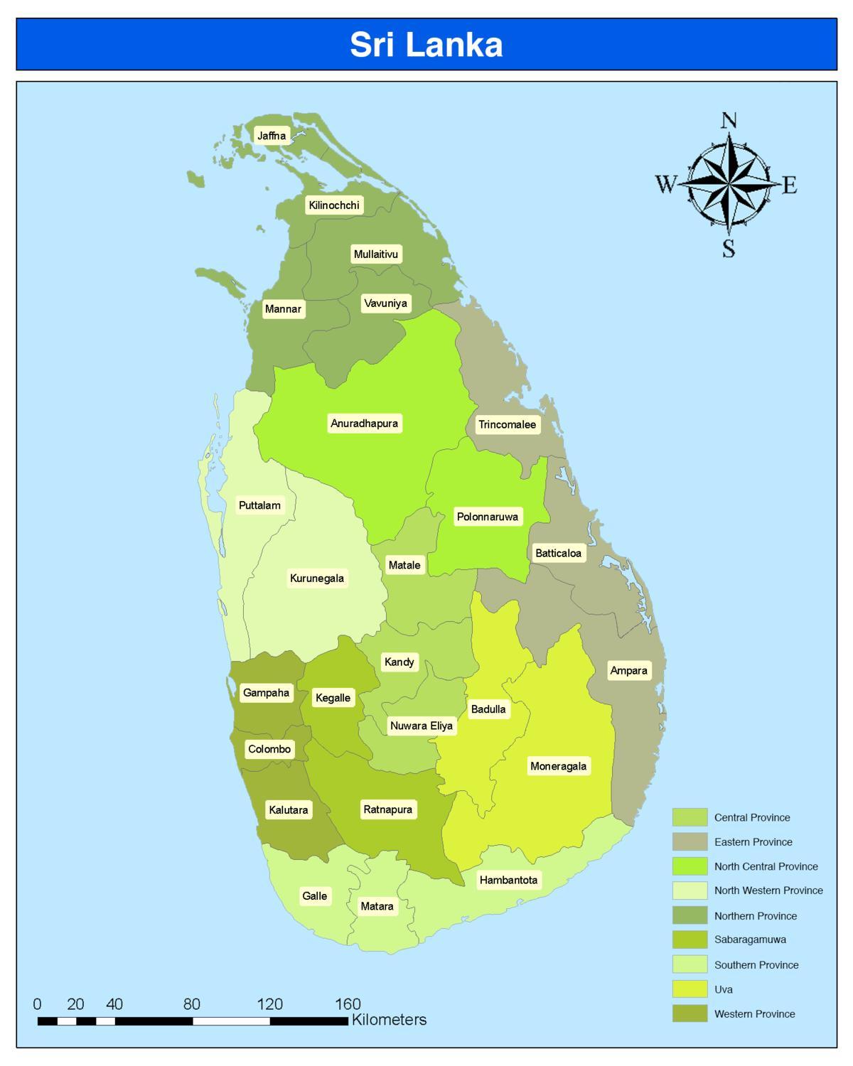 quận ở Sri Lanka bản đồ