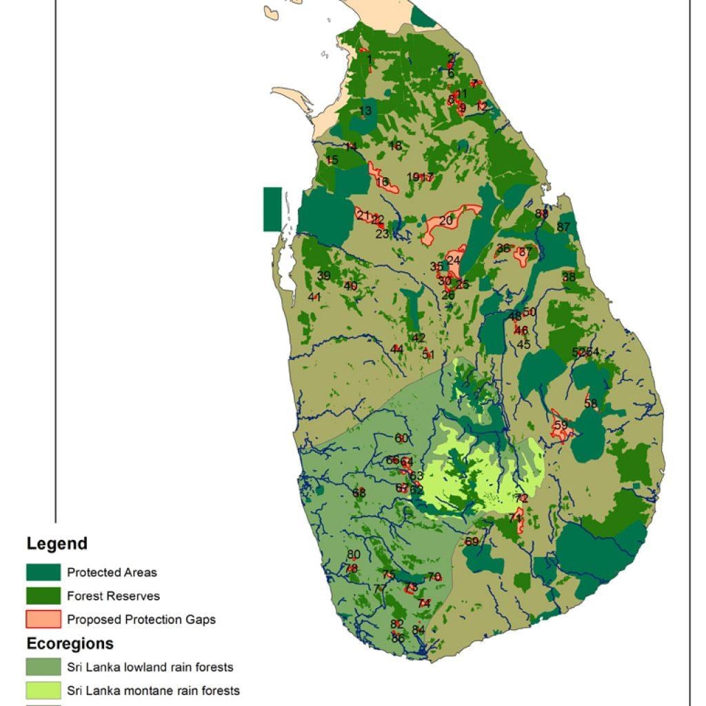 bản đồ của Sri Lanka rừng