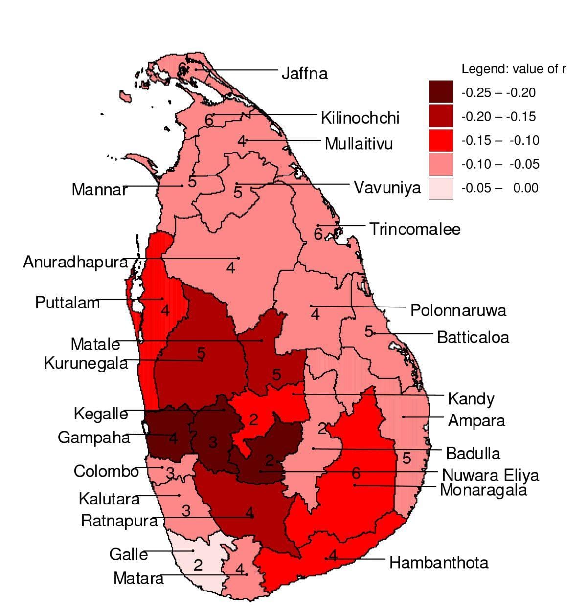 bản đồ của Sri Lanka sốt rét