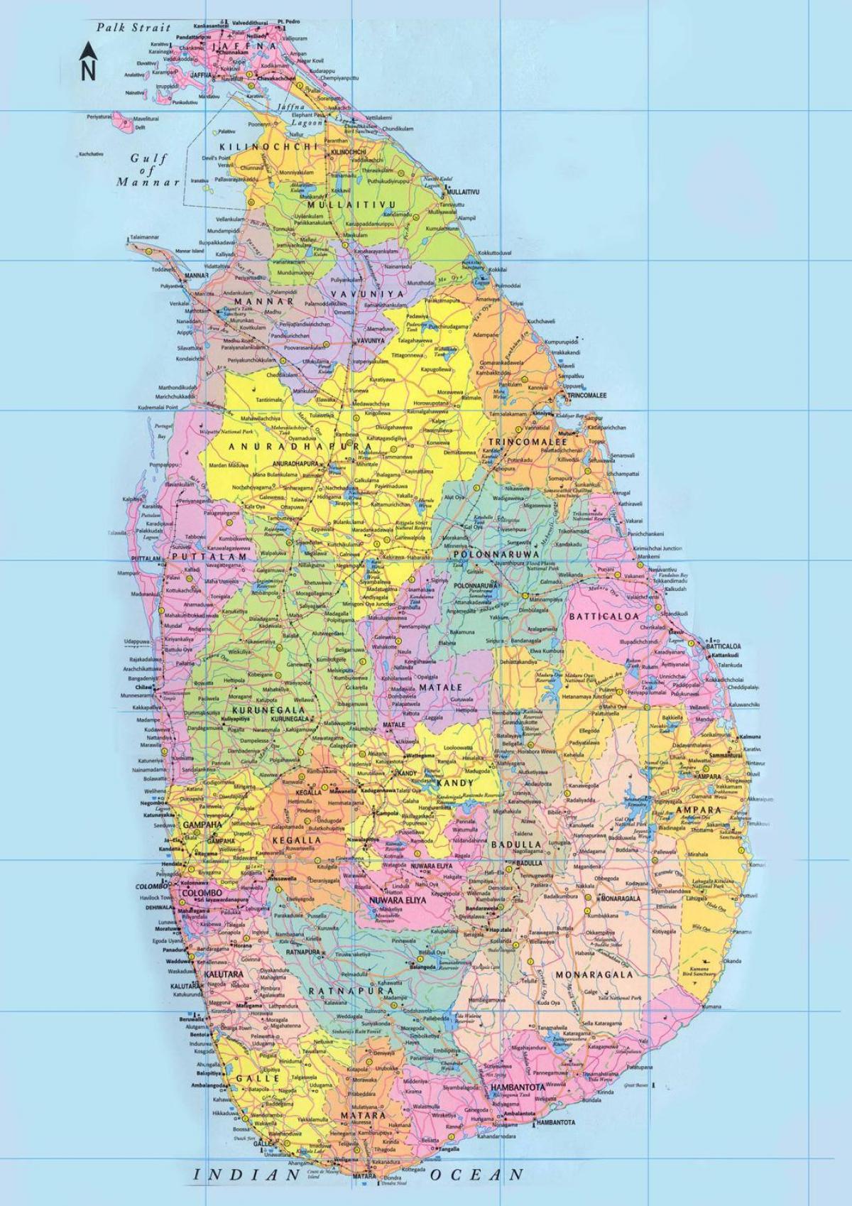 Sri Lanka bản đồ đường khoảng cách km