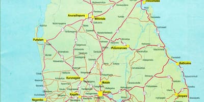 Bản đồ của bản đồ du lịch của Sri Lanka với đường