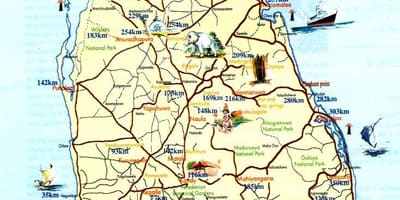 Bản đồ du lịch của Sri Lanka với thành phố