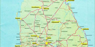 Bản đồ của Sri Lanka bản đồ với khoảng cách