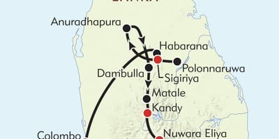 Bản đồ của Sri Lanka hành trình